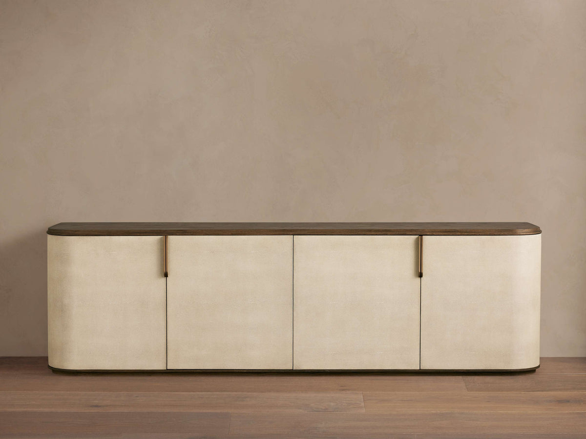 Harrow Media Console Faux Shagreen Finish Media Console with Oak Wood TV Stand