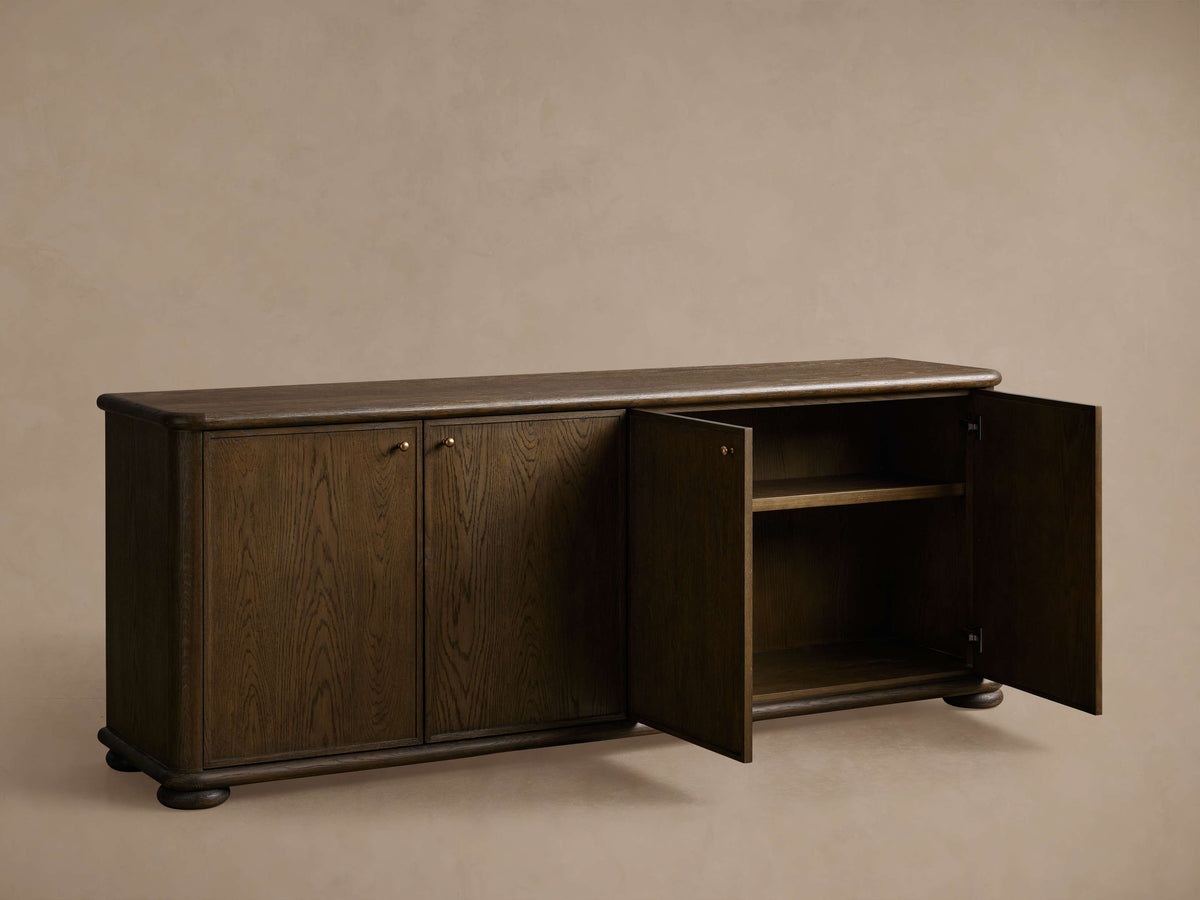 Warby Oak Sideboard Buffet Storage Cabinet Mocha Media TV Cabinet Wood Four Doors Entryway Cabinet
