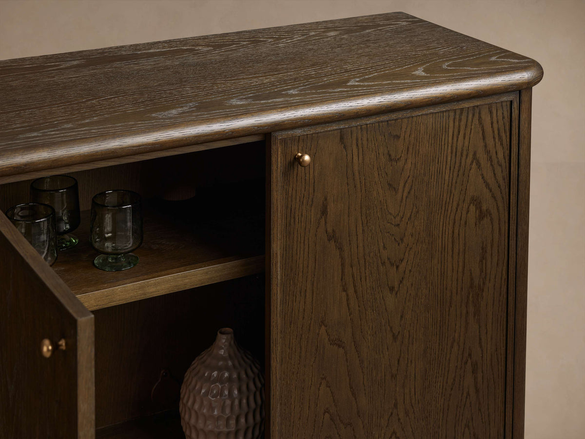 Warby Oak Sideboard Buffet Storage Cabinet Mocha Media TV Cabinet Wood Four Doors Entryway Cabinet