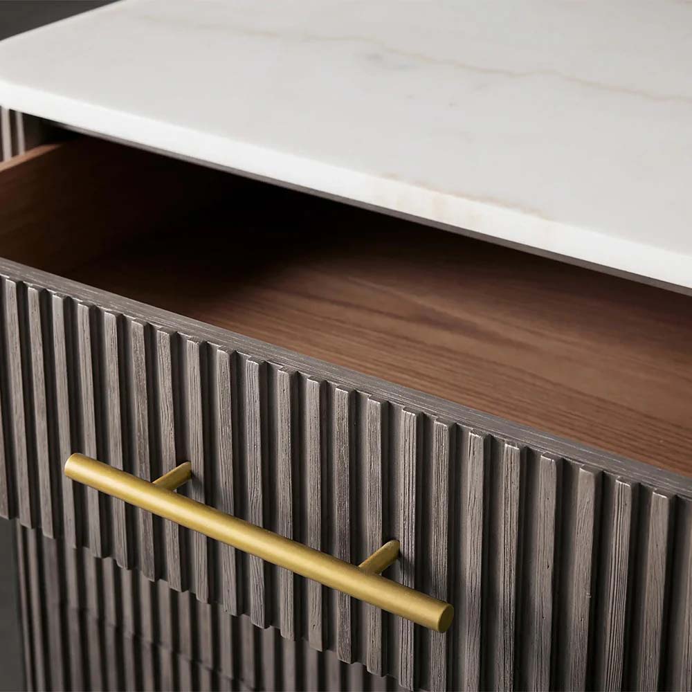 Finnley Holzkommode mit acht Schubladen und Marmor- oder Blausteinplatte, ländlicher Schrank mit 8 Schubladen