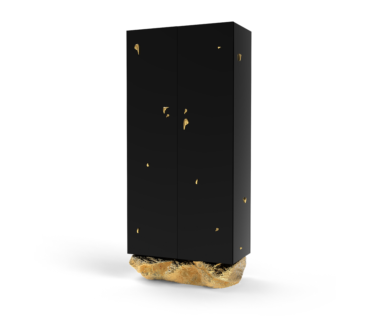 Luxury Marble Curio Cabinet with Brass Base, Glass Display Shelves & Hidden Storage