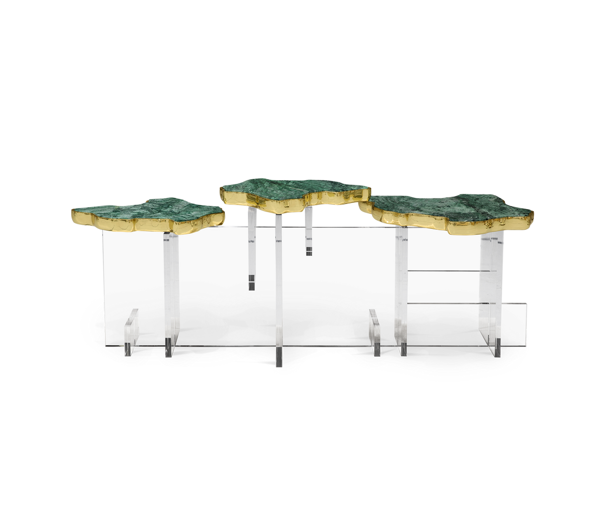 Luxury Designer Coffee Table with Hand-Painted Artistic Top & Sculptural Brass Base Center Tea Table