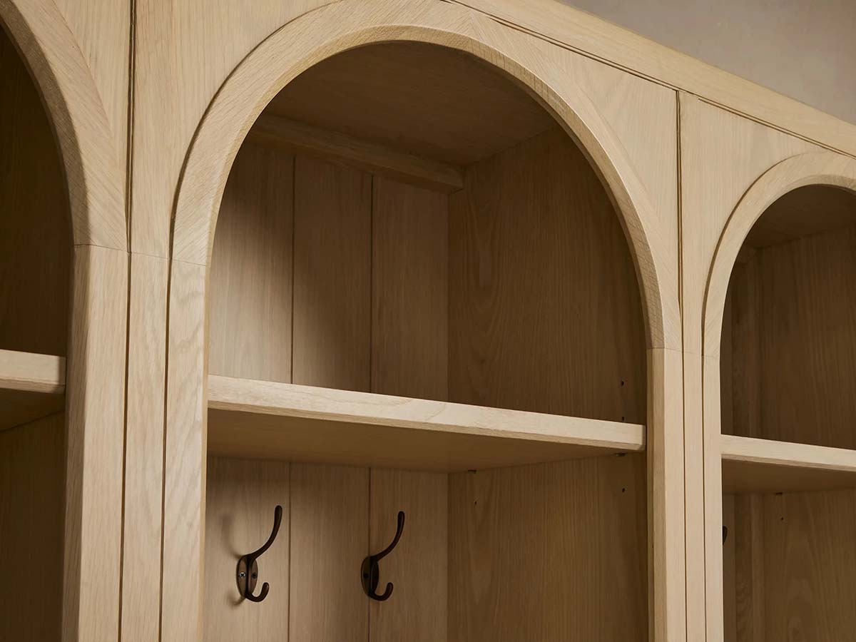 Hattie Solid Oak Entryway Cabinet Hand-Crafted with Hooks & Drawers