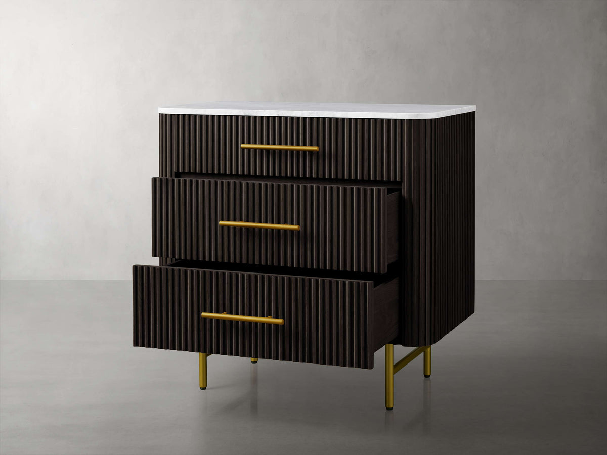 Finnley Bedroom Marble Top Nightside Table Living Three-Drawer Chest Wood Nightstands Bedside Table