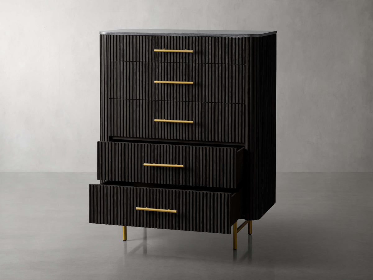 Finnley Marble Top Five-Drawer Dresser Wood Drawer Chest Cabinet