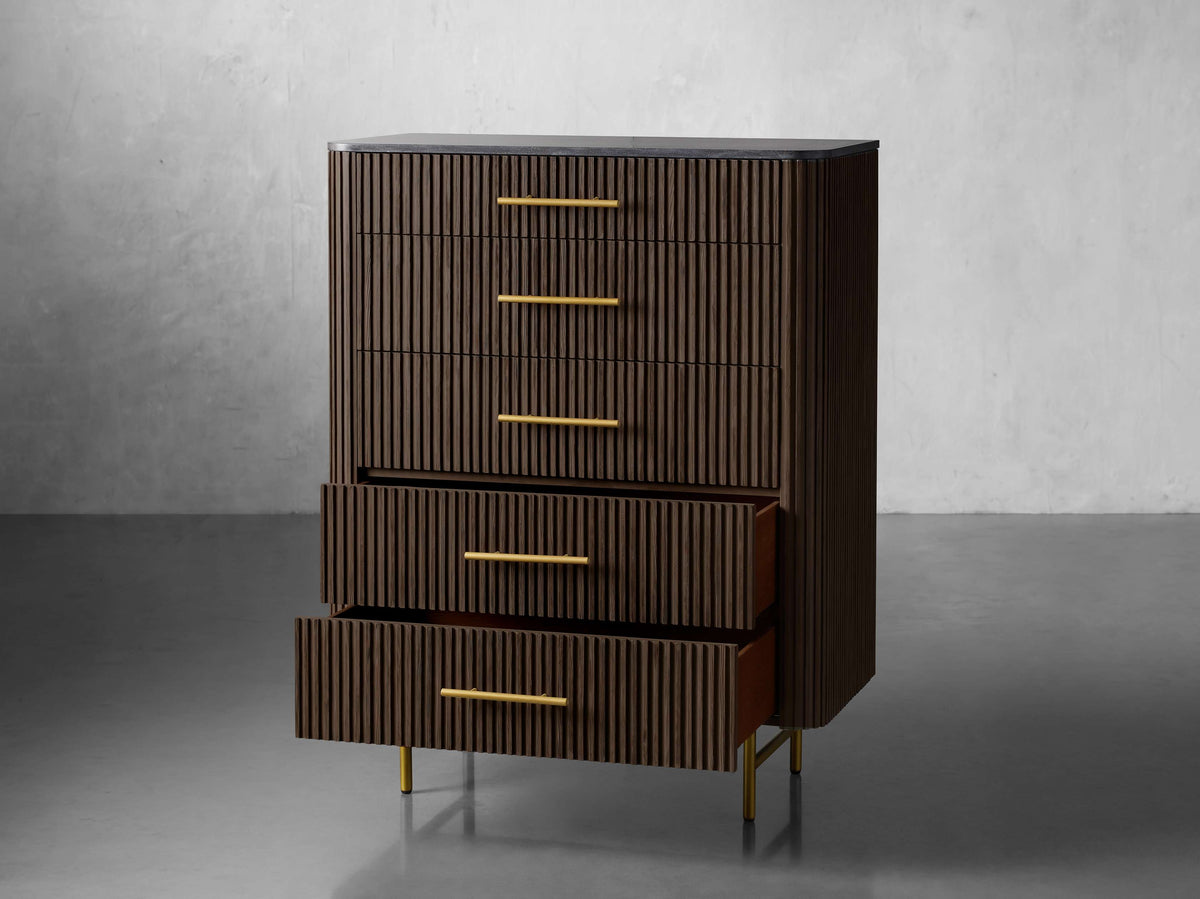 Finnley Marble Top Five-Drawer Dresser Wood Drawer Chest Cabinet