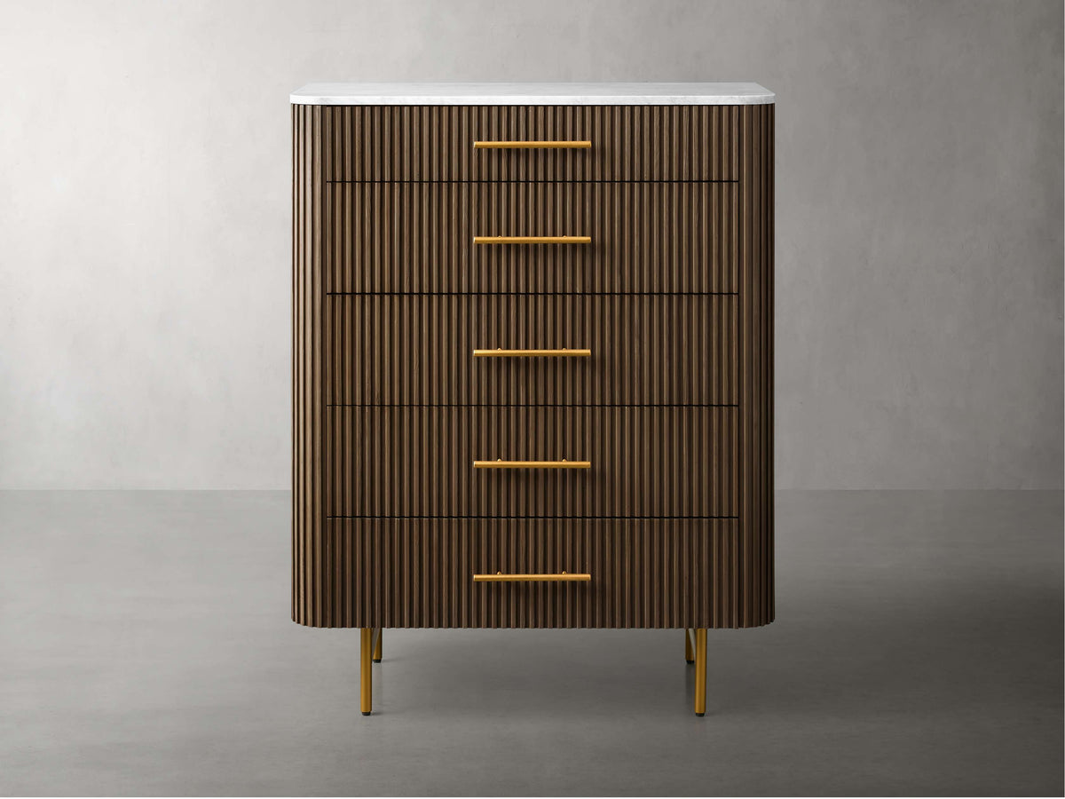 Finnley Marble Top Five-Drawer Dresser Wood Drawer Chest Cabinet