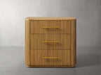 Table de chevet Finnley Wood avec placage de chêne, meuble de chambre à coucher, 3 tiroirs