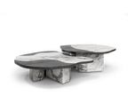 Luxury Calacatta Marble Coffee Table with Black Sculptural Base & Modern Design Center Tea Table