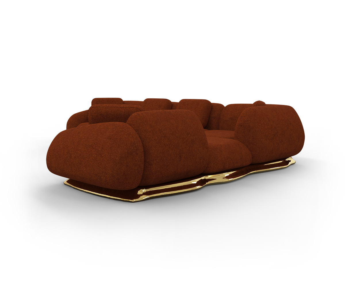 Luxury Modular Velvet Sofa with Polished Brass Base & Sculptural Masterpiece Design