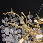 Lustre moderne à branches de 61 à 102 cm (24 à 40 pouces) en verre en forme de pièce de monnaie