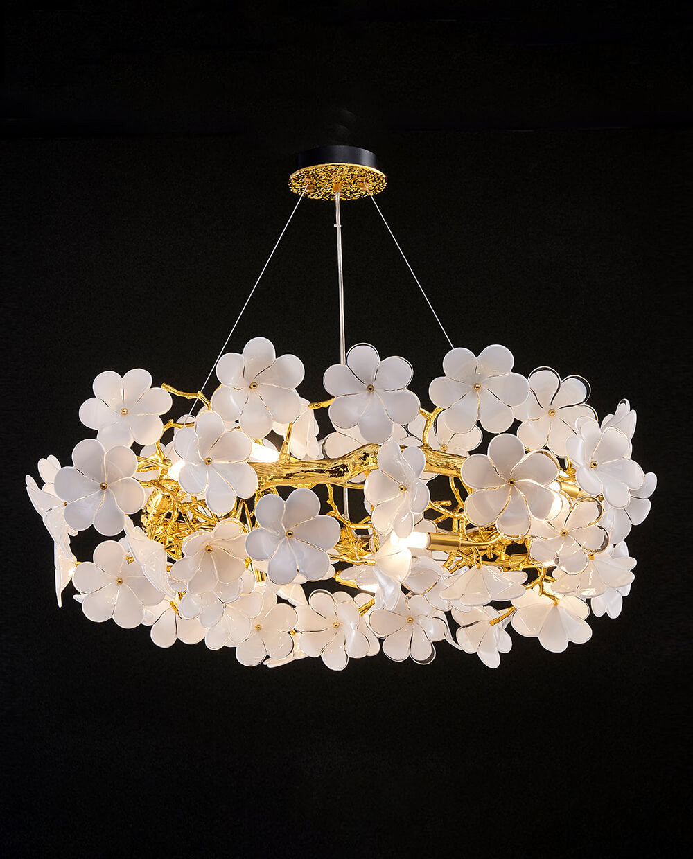 Moderner weißer Kronleuchter mit Blumenmuster, rund, 66-107 cm Durchmesser, für Wohnzwecke