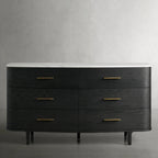 Commode Danny Wood à six tiroirs avec plateau en marbre, meuble de rangement à six tiroirs