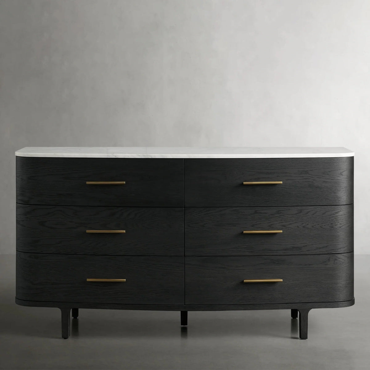 Commode Danny Wood à six tiroirs avec plateau en marbre, meuble de rangement à six tiroirs