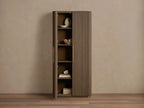 Armoire haute Finnley en bois, style champêtre, avec portes, pour salon.