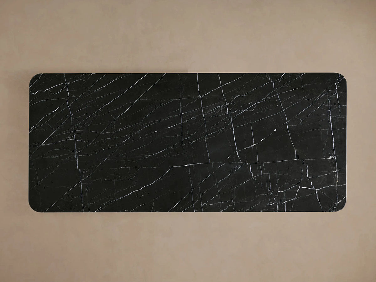 Table à manger Caden avec plateau en pierre Marquina noire Base en noyer américain Style de luxe