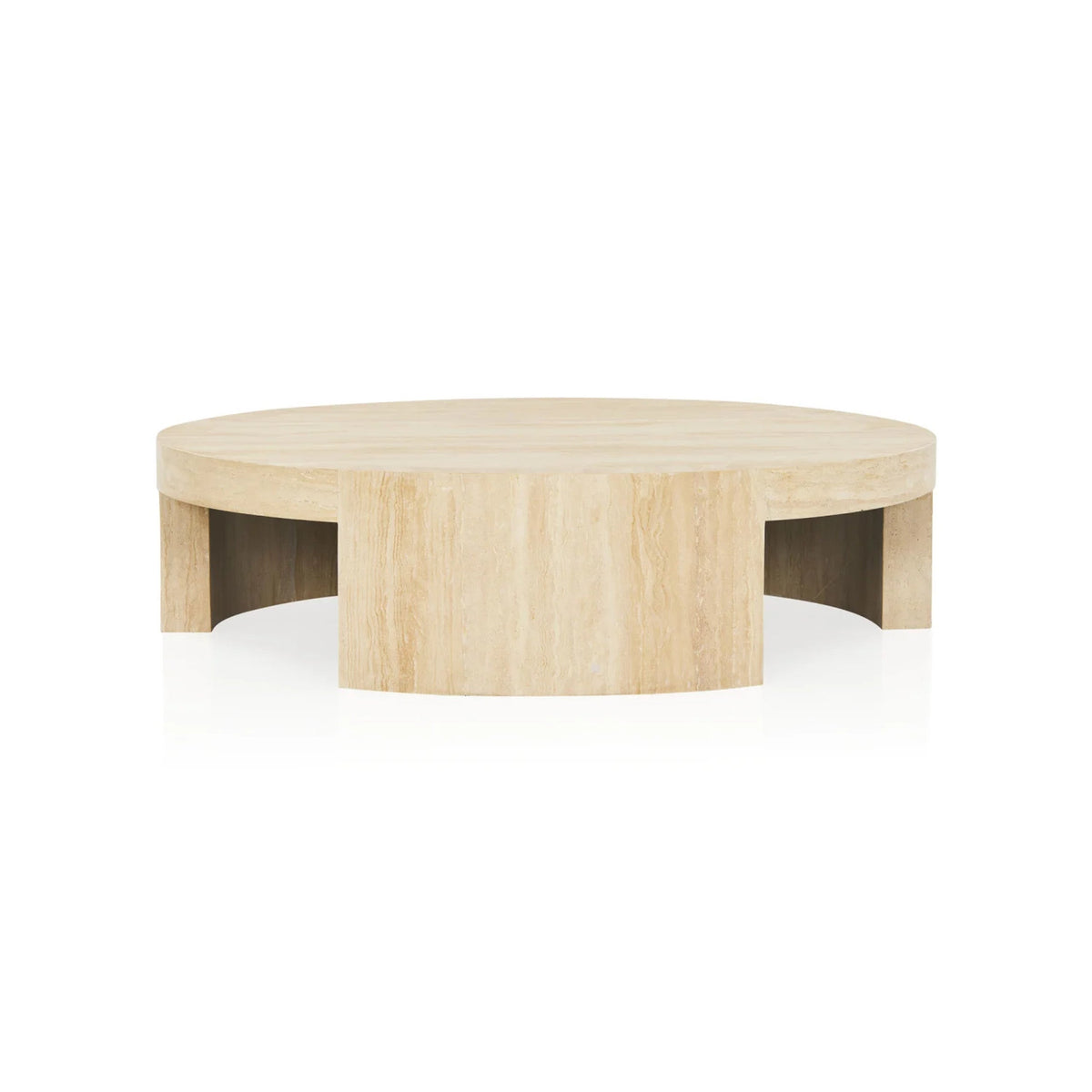 Runder Couchtisch Veneta mit Carrara-Marmor-Furnierplatte für Wohnzimmer und Holztisch