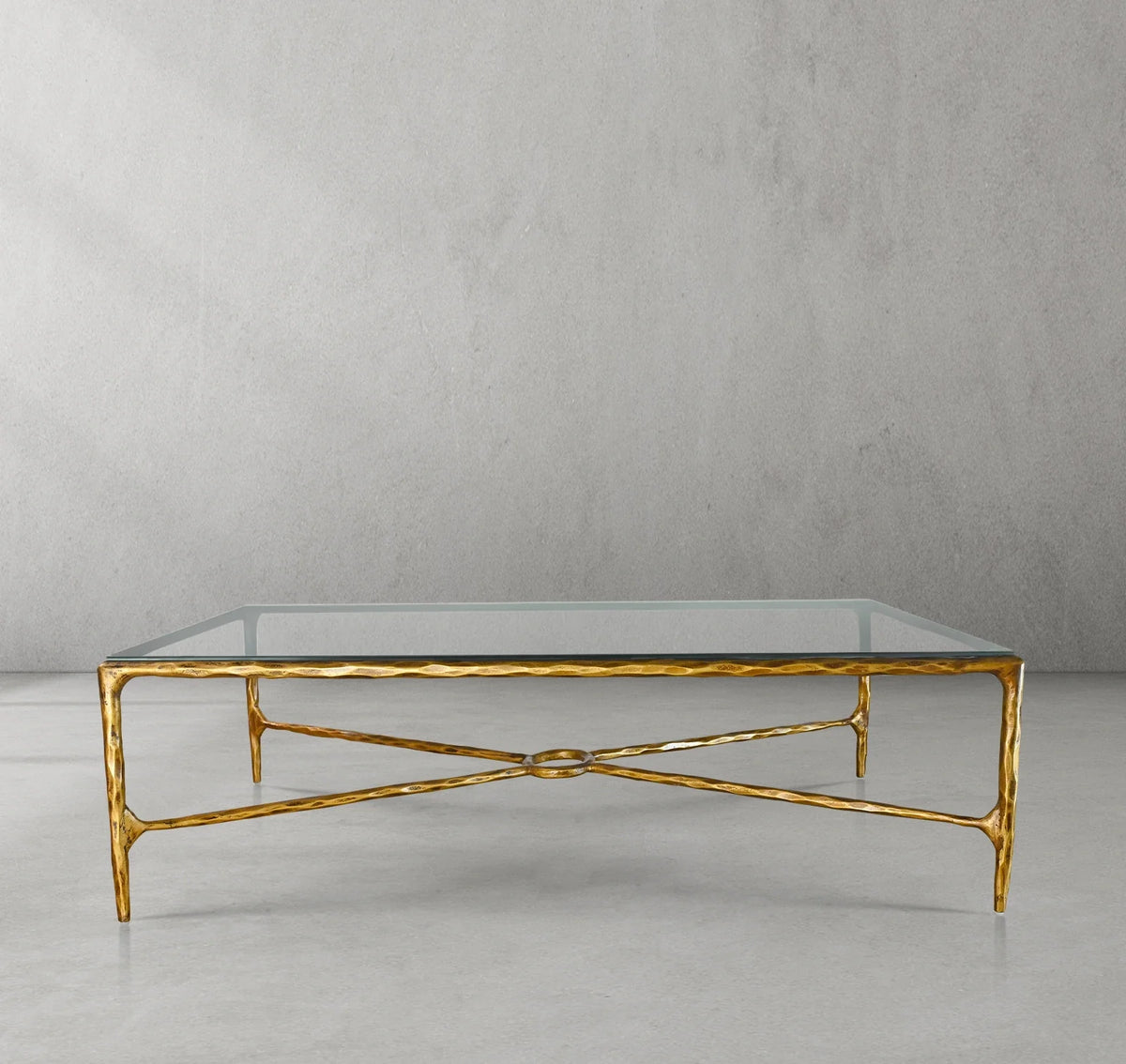 Thaddeus Metal Rectangular Glass Coffee Table Hand-Forged Living Sofa Center Tea Table