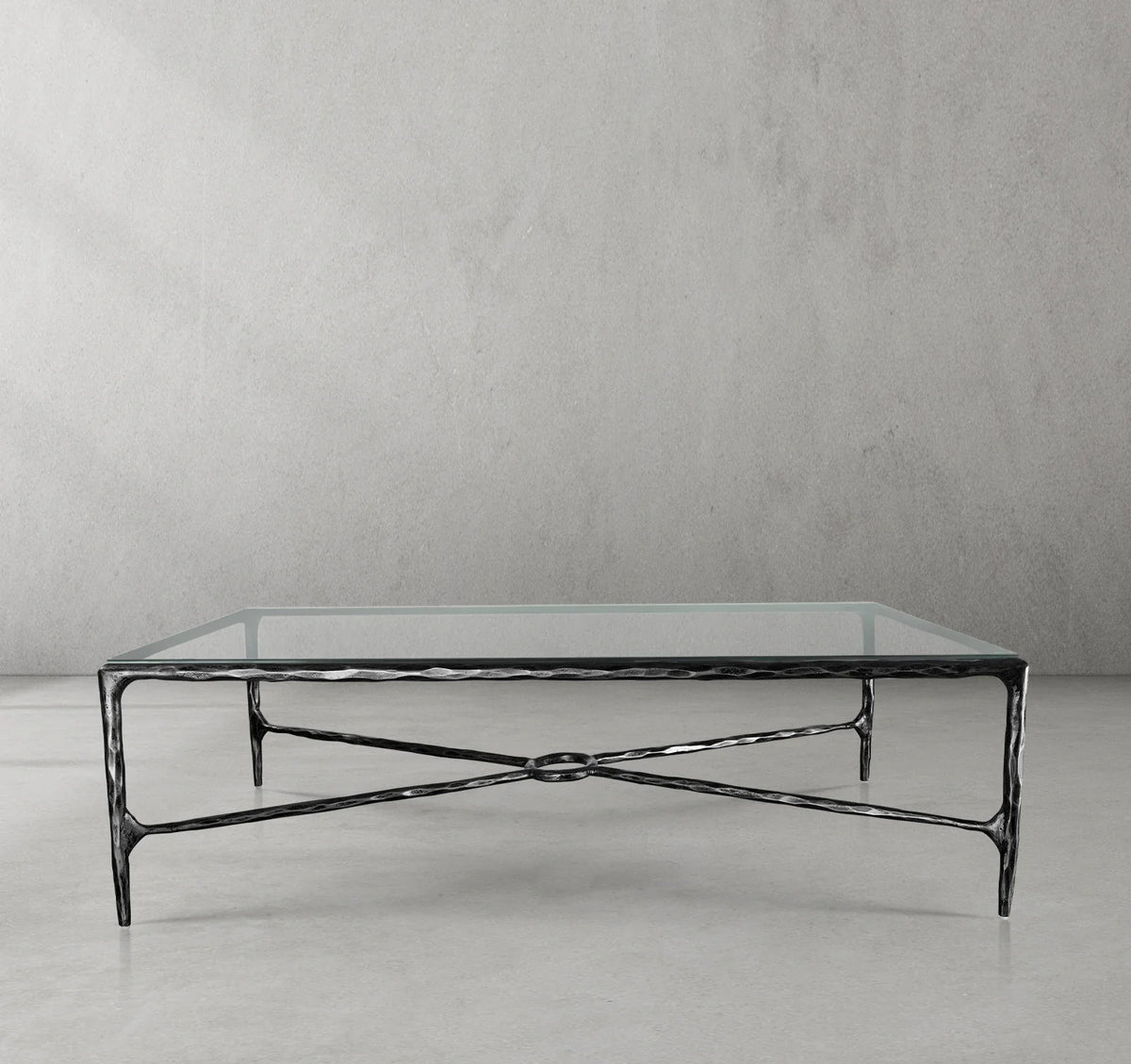 Thaddeus Metal Rectangular Glass Coffee Table Hand-Forged Living Sofa Center Tea Table