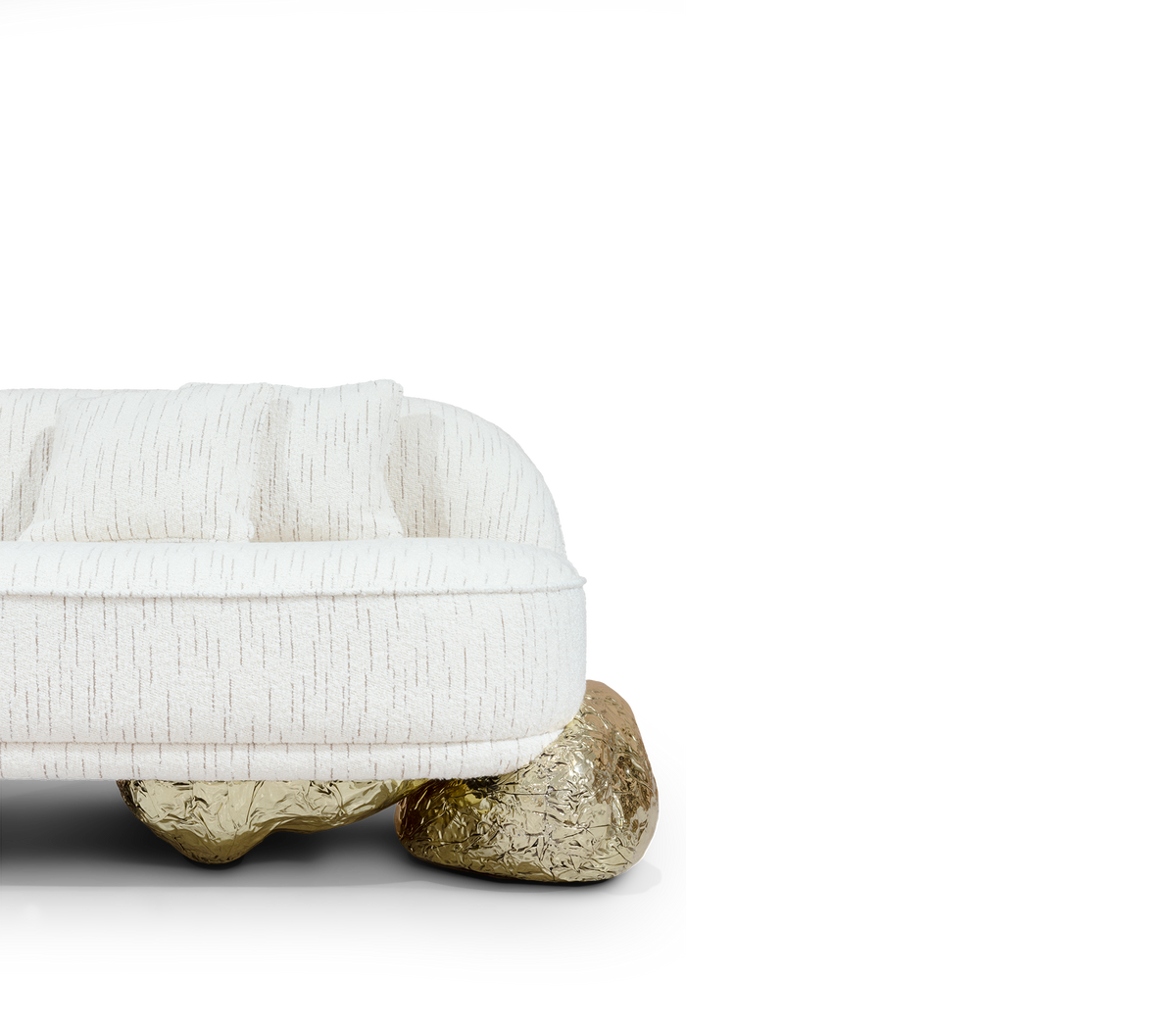Luxury Sculptural Sofa with Polished Hammered Brass Base & Organic Curved Design