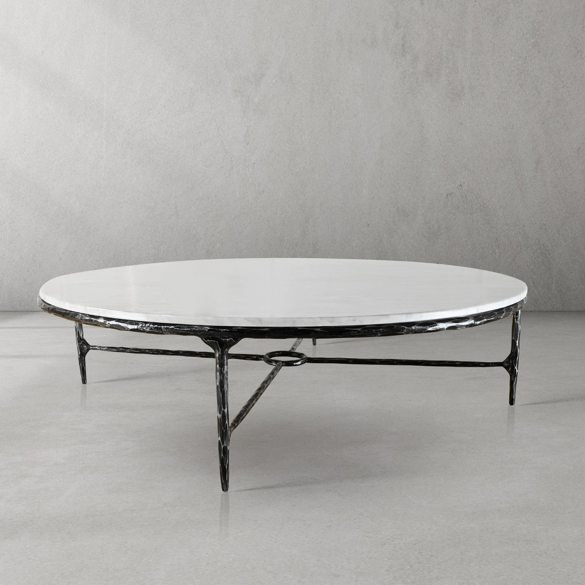 Thaddeus Metal Marble Round Coffee Table Hand-Forged Style O & X Living Sofa Center Tea Table