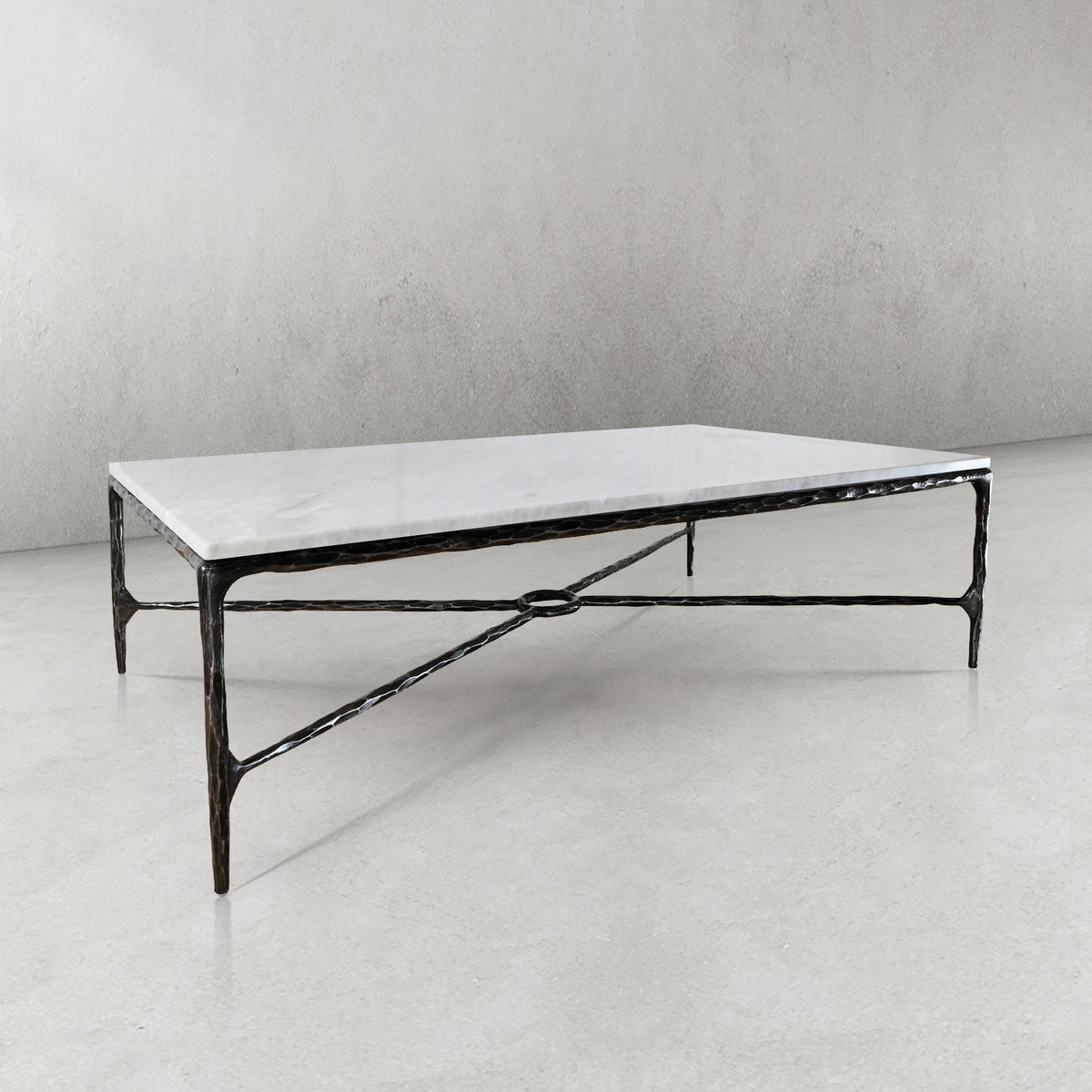 Thaddeus Metal Rectangle Marble Coffee Table Hand-Forged Living Sofa Center Tea Table