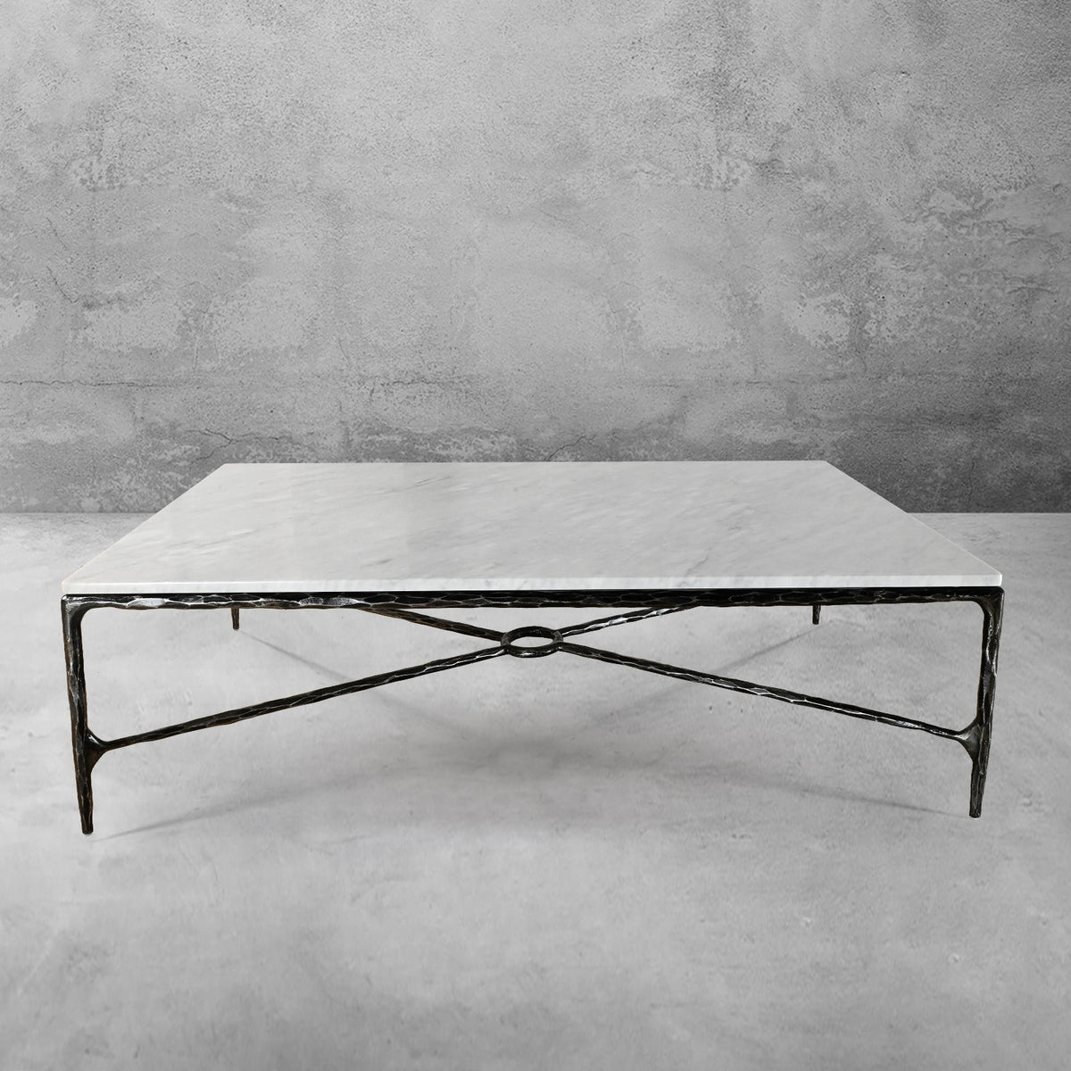 Thaddeus Metal Rectangle Marble Coffee Table Hand-Forged Living Sofa Center Tea Table