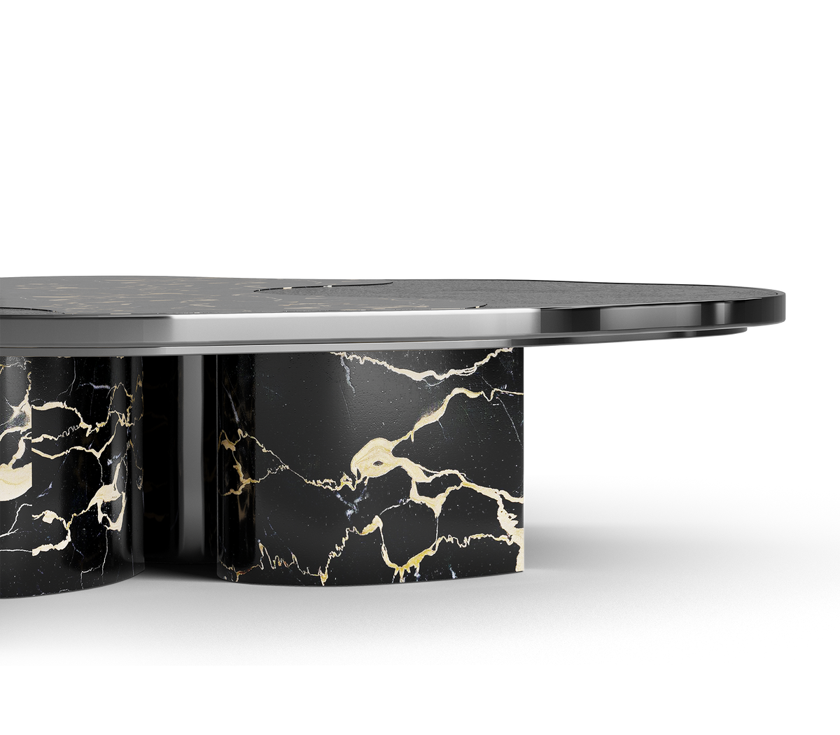 Luxury Calacatta Marble Coffee Table with Black Sculptural Base & Modern Design Center Tea Table