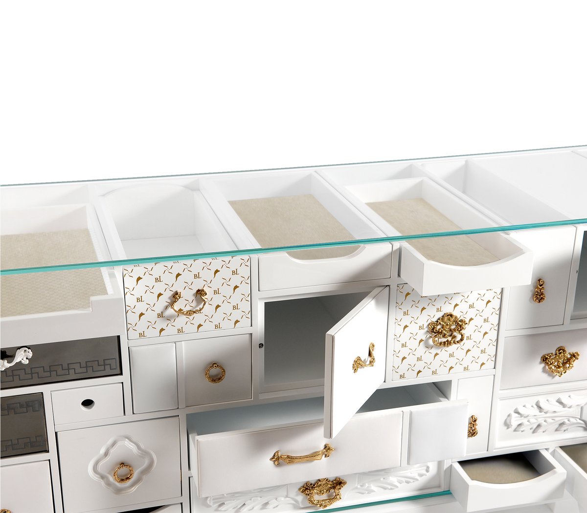 Luxury Black Sideboard Cabinet with Geometric Design & Hidden Storage