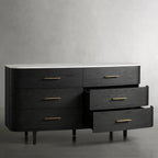 Commode Danny Wood à six tiroirs avec plateau en marbre, meuble de rangement à six tiroirs