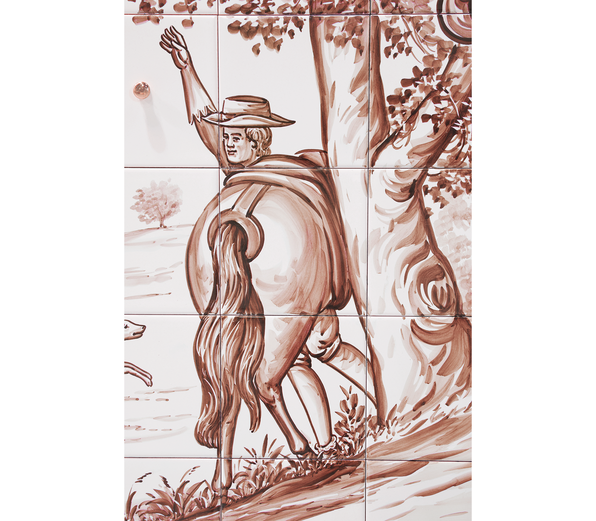 Luxury Display Cabinet with Hand-Painted Tile Artwork, Glass Shelves & Storage