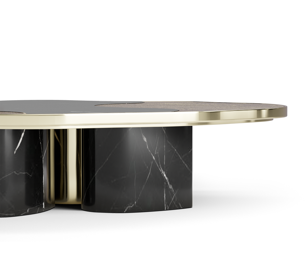 Luxury Calacatta Marble Coffee Table with Black Sculptural Base & Modern Design Center Tea Table