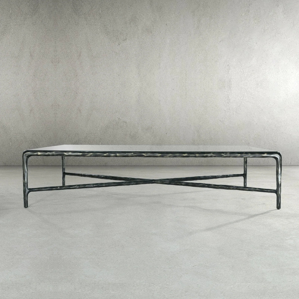 Thaddeus Metal Rectangular Glass Coffee Table Hand-Forged Living Sofa Center Tea Table