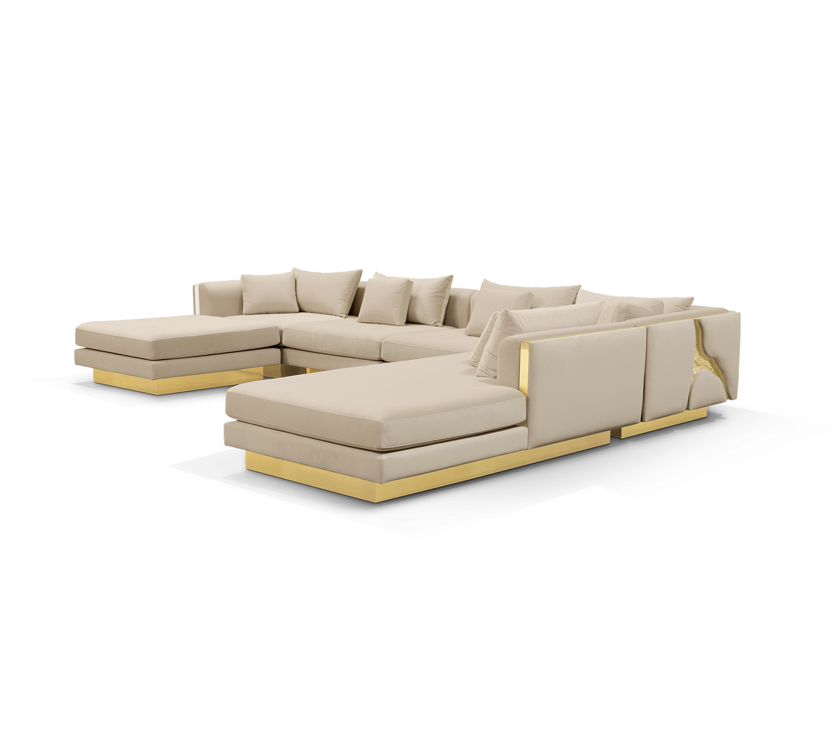 Luxury Modular Sofa with Karst-Inspired Sculptural Design & Polished Brass Frame