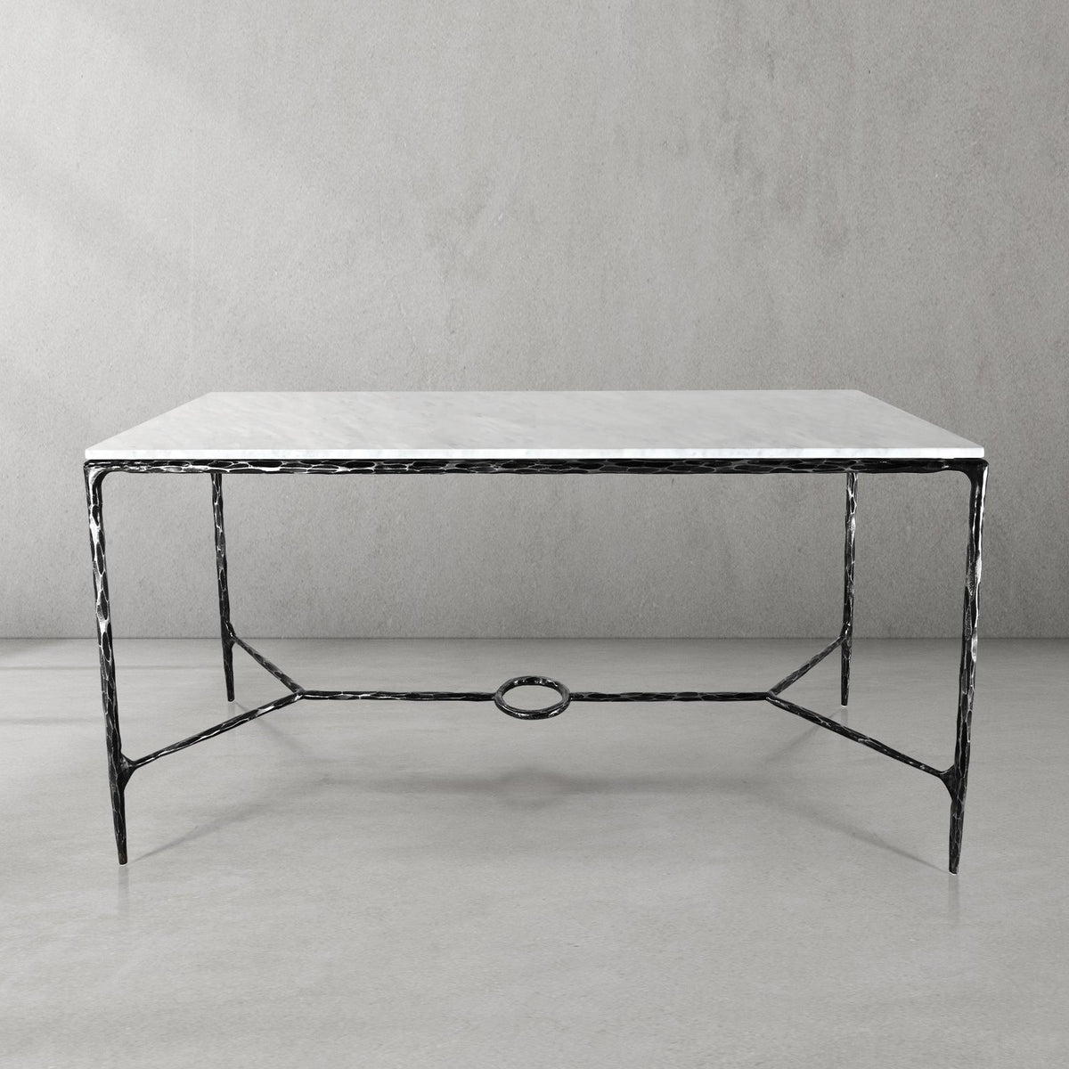 Thaddeus Metal Rectangle Marble Desk Hand-Forged Office Desk Computer Desk
