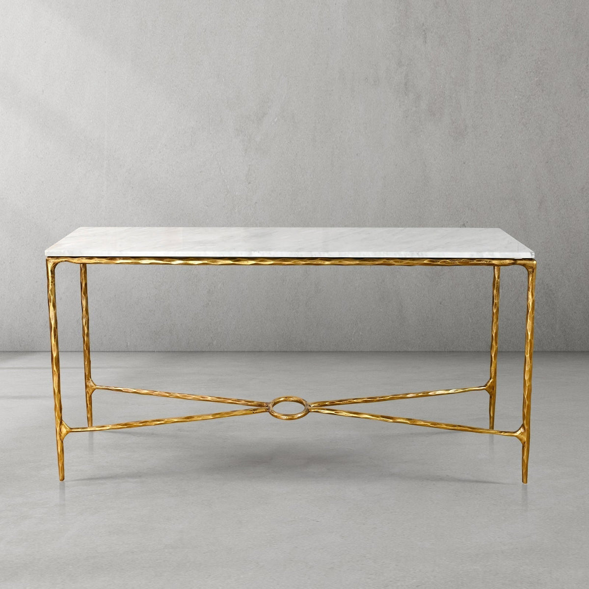Thaddeus Metal Rectangle Marble Console Table Hand-Forged Entryways Entrance Table