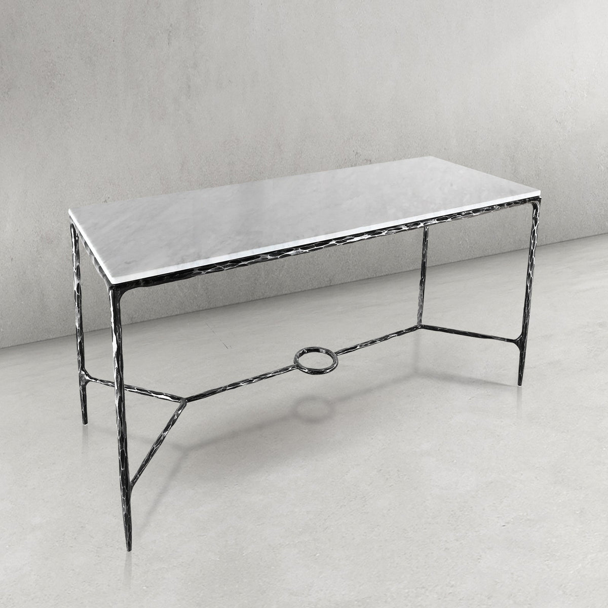 Thaddeus Metal Rectangle Marble Desk Hand-Forged Office Desk Computer Desk