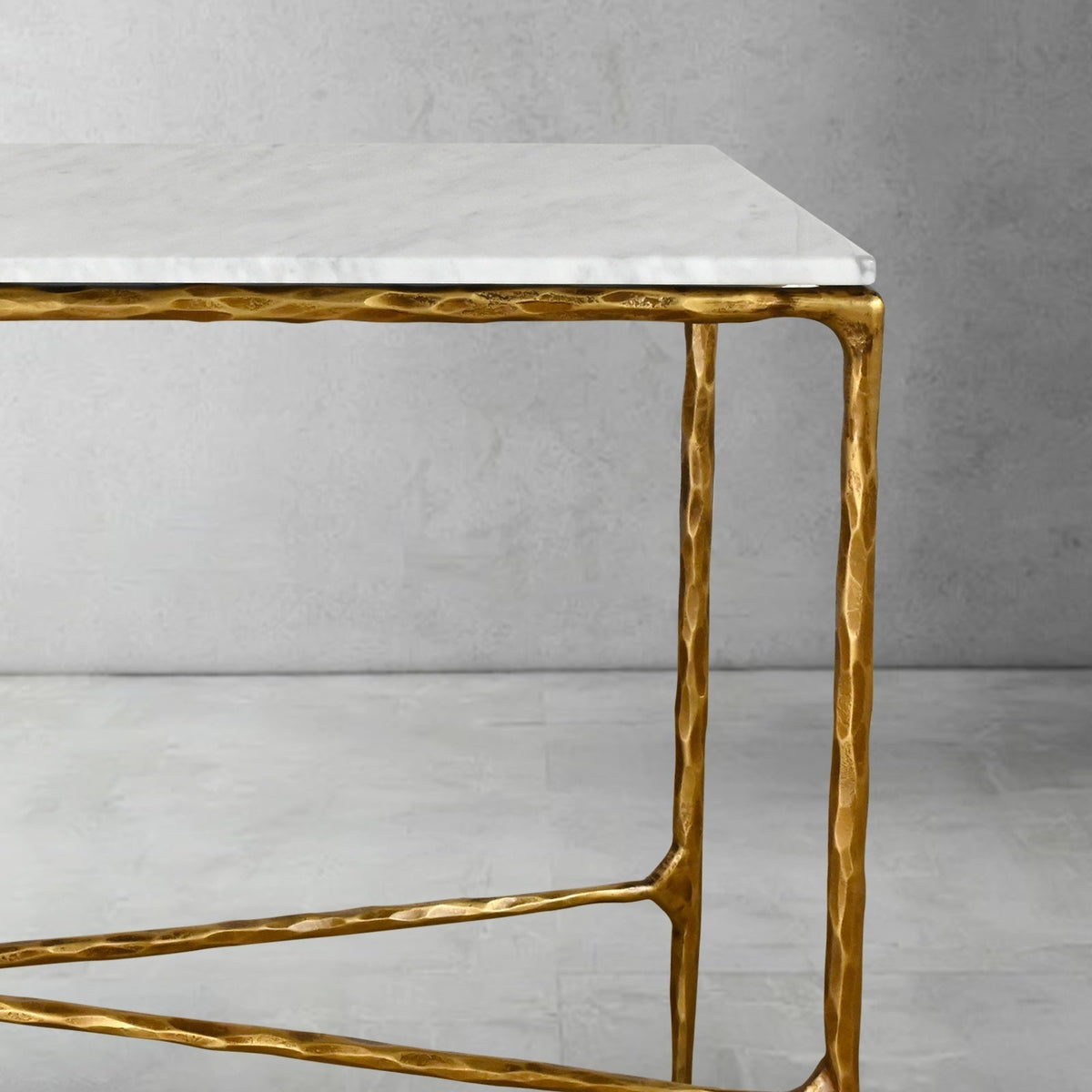 Thaddeus Metal Rectangle Marble Console Table Hand-Forged Entryways Entrance Table