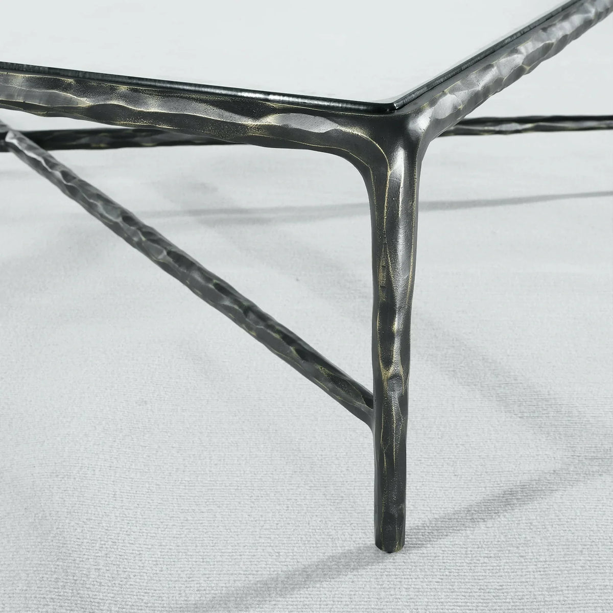 Thaddeus Metal Rectangular Glass Coffee Table Hand-Forged Living Sofa Center Tea Table