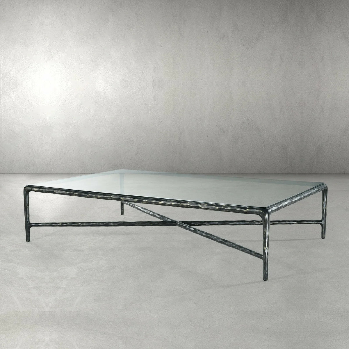 Thaddeus Metal Rectangular Glass Coffee Table Hand-Forged Living Sofa Center Tea Table