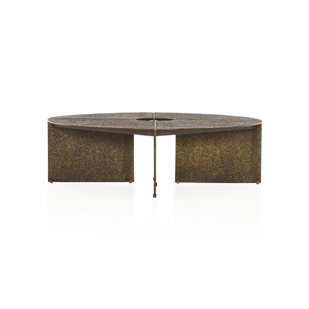 Bowie Coffee Table with Hammered Cast Aluminum Sofa Center Tea Table in Antiqued Bronze