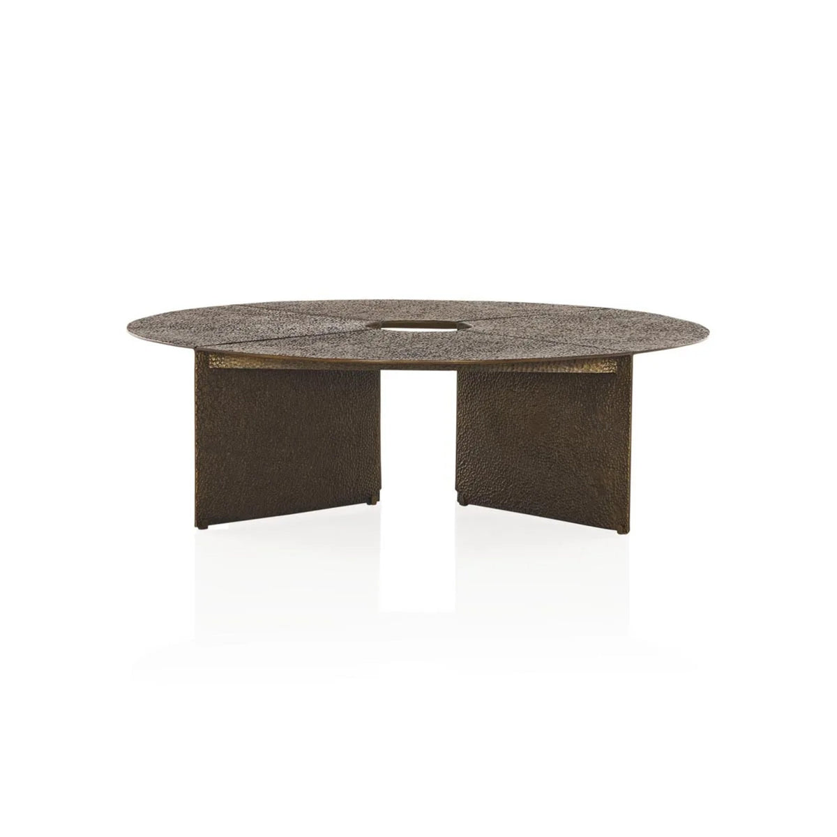 Bowie Coffee Table with Hammered Cast Aluminum Sofa Center Tea Table in Antiqued Bronze
