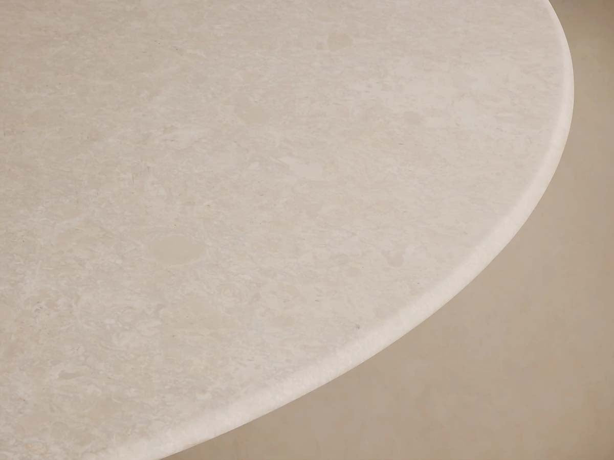 Saint Germain Round Stone Dining Table with Carrara Marble Top Wood Rennes Base