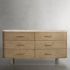 Commode Danny Wood à six tiroirs avec plateau en marbre, meuble de rangement à six tiroirs
