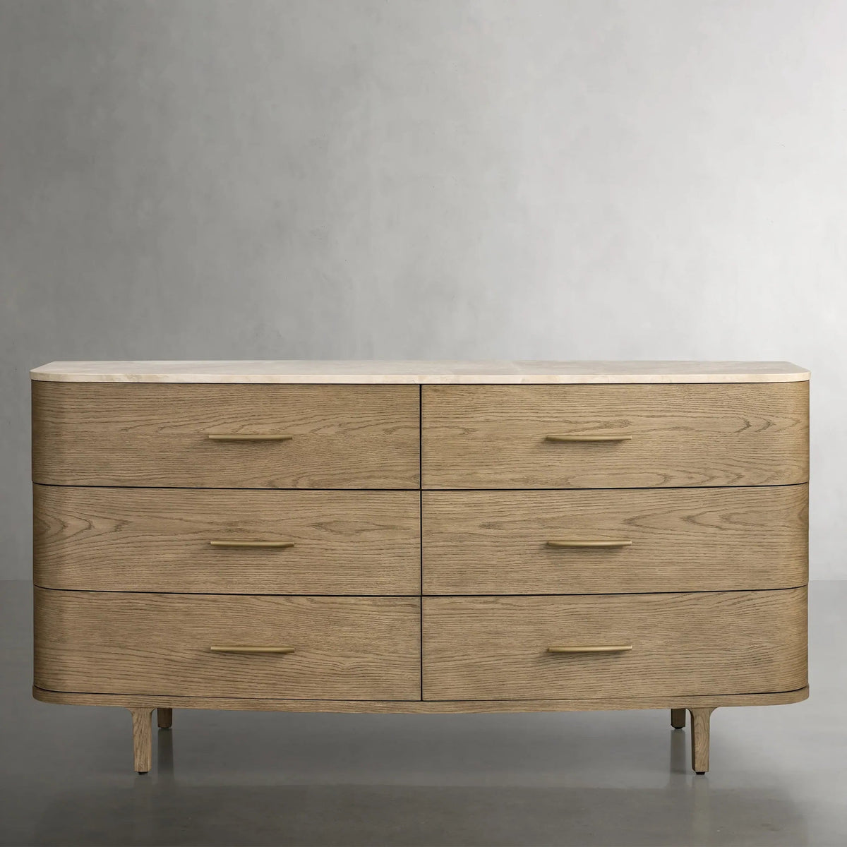Commode Danny Wood à six tiroirs avec plateau en marbre, meuble de rangement à six tiroirs