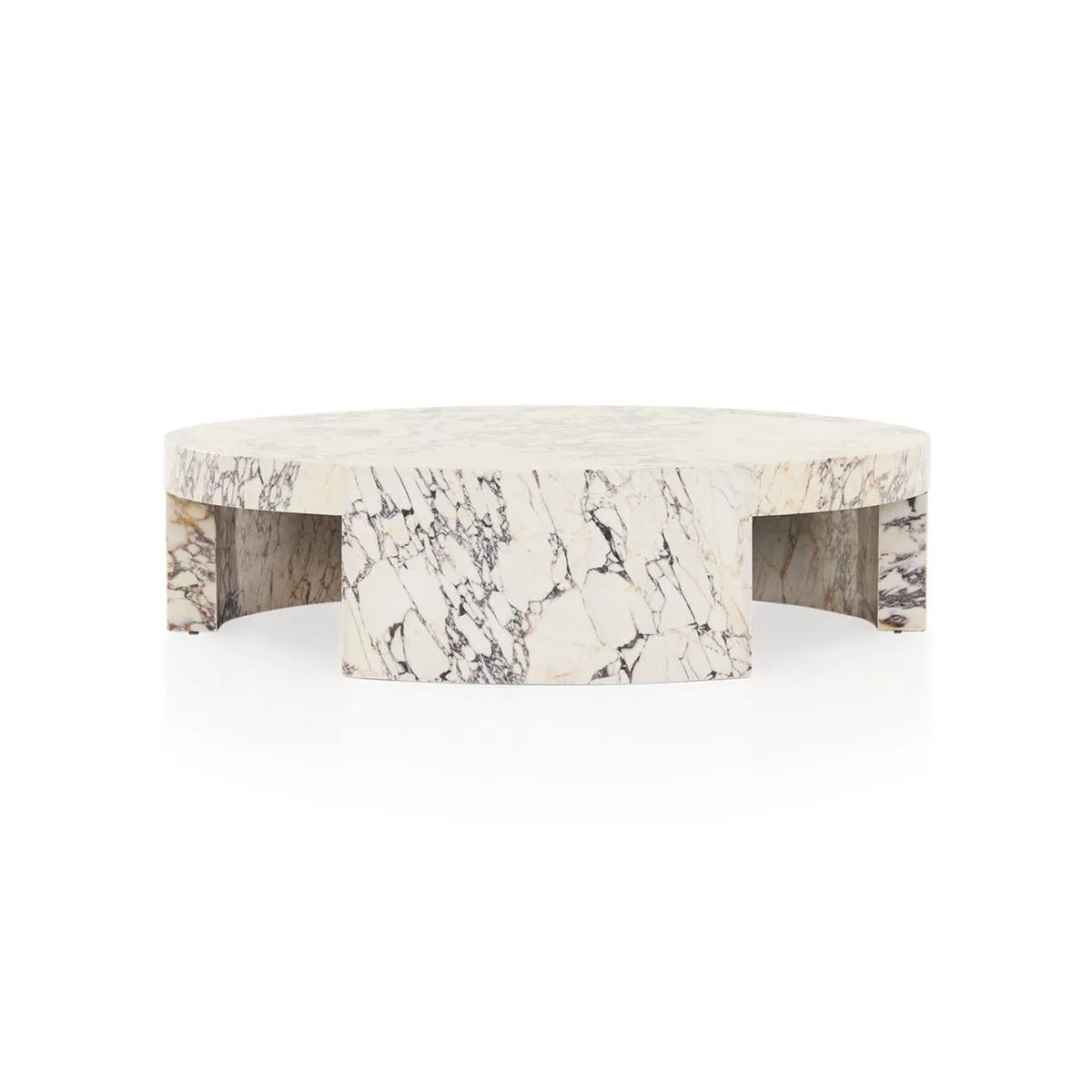 Runder Couchtisch Veneta mit Carrara-Marmor-Furnierplatte für Wohnzimmer und Holztisch