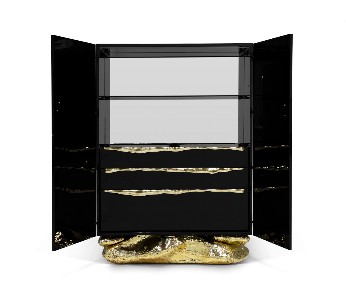 Luxury Marble Storage Cabinet with Brass Base, Hidden Shelves & Designer Storage