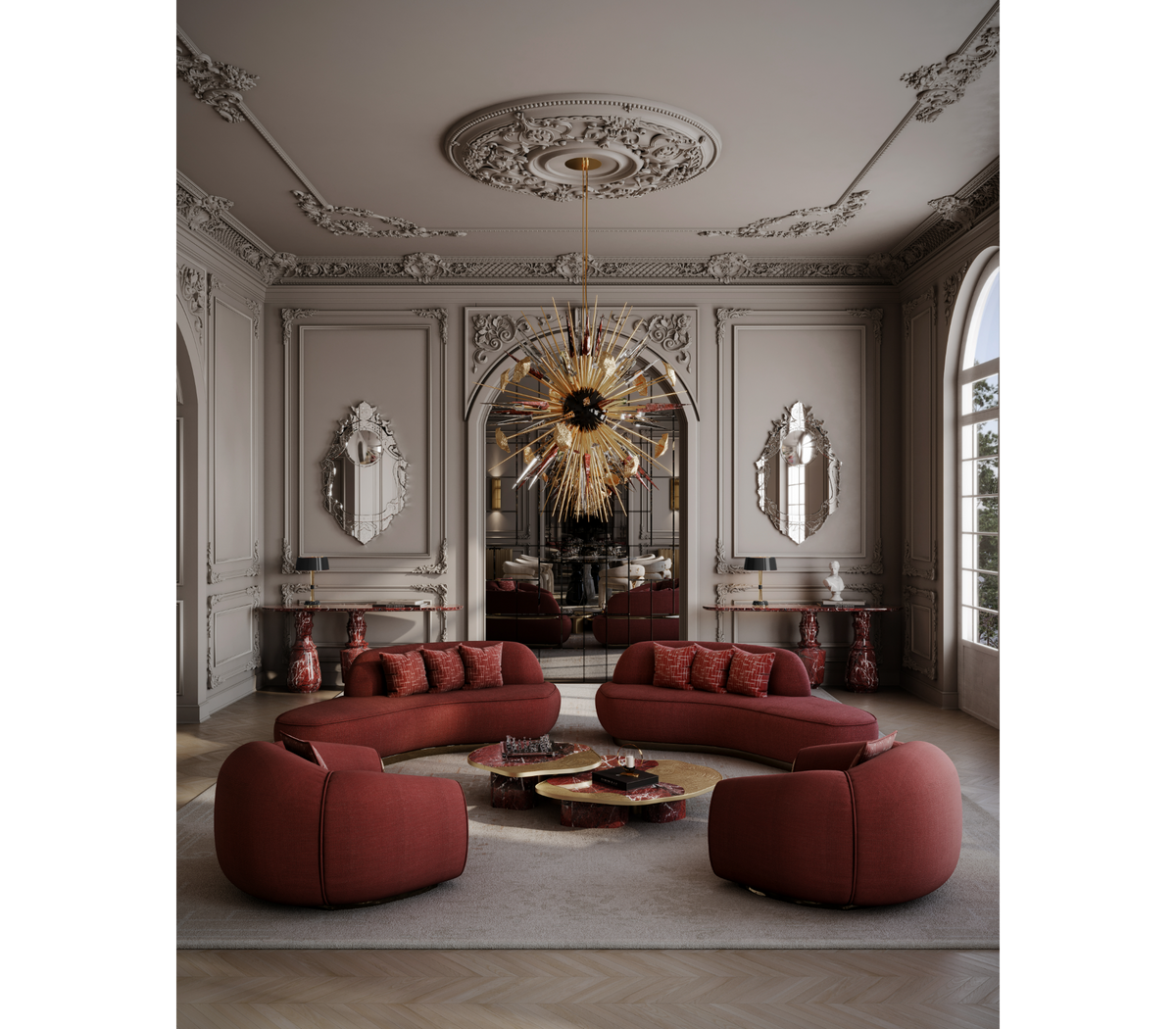 Luxury Calacatta Marble Coffee Table with Black Sculptural Base & Modern Design Center Tea Table