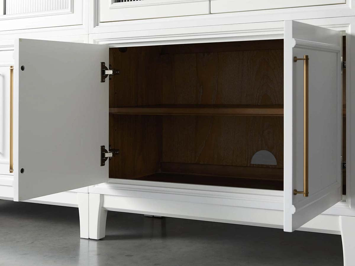 Rowan Wood Modulares Wandregal, Mahagoni-Aufbewahrungsschrank mit geriffeltem Glas