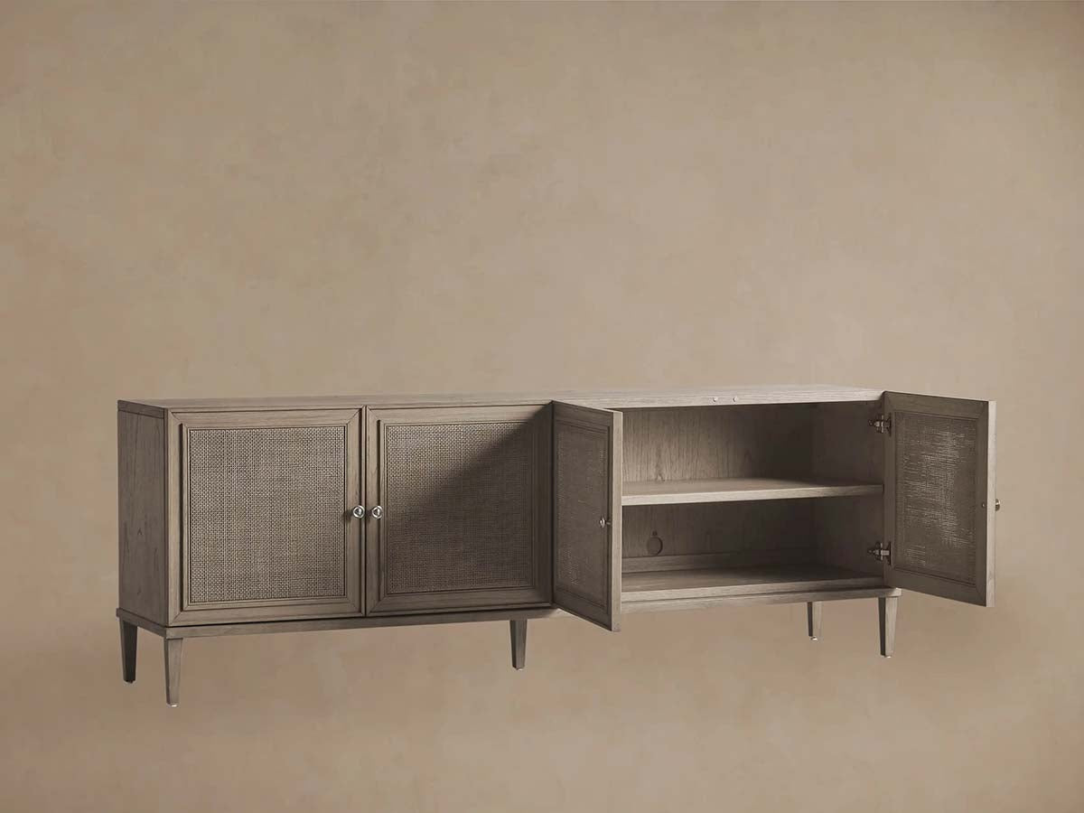 Pearson Mindi TV Stand Woven Cane Cabinet Doors Media Console Entrance Table Wood Sideboard Television Storage Unit Entryways Table